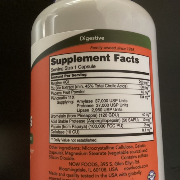 NOW Foods Digestive Enzymes Ox Bile Pancreatin 180 Caps Exp2027 Sealed - Picture 2 of 5